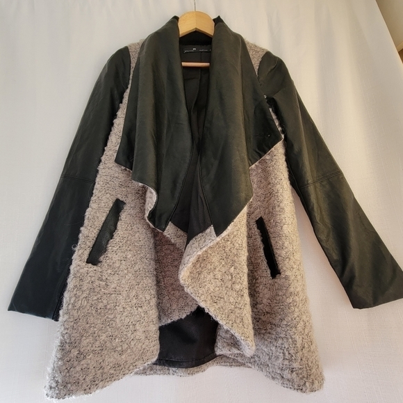 Melissa NEPTON Wool and Faux Leather  Jacket Cardigan - Picture 2 of 16